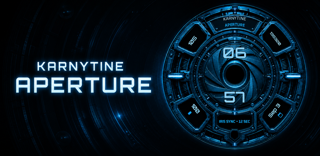 Mechanical blue iris artwork for Karnytine Aperture